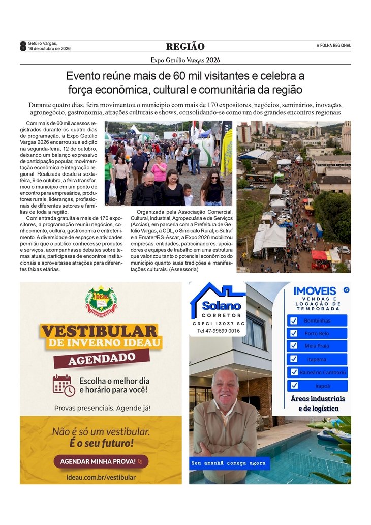 Evento da Expo Getúlio Vargas reúne mais de 60 mil visitantes e celebra a força econômica, cultural e comunitária da região