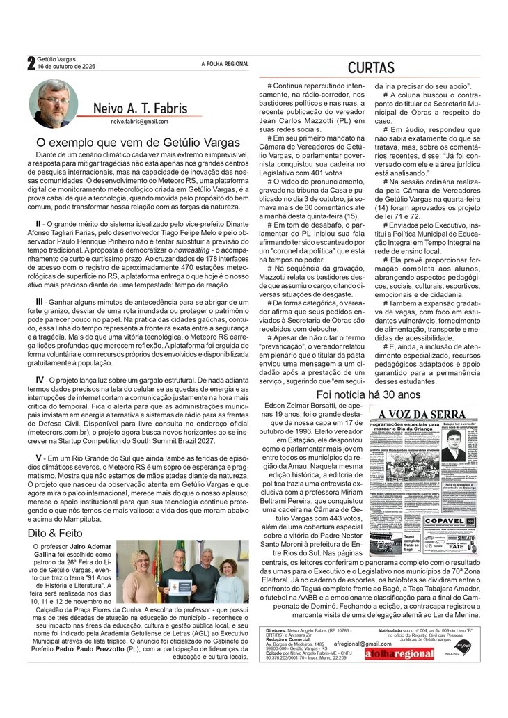O exemplo que vem de Getúlio Vargas, por Neivo A T Fabris. Edição 16/10/2026