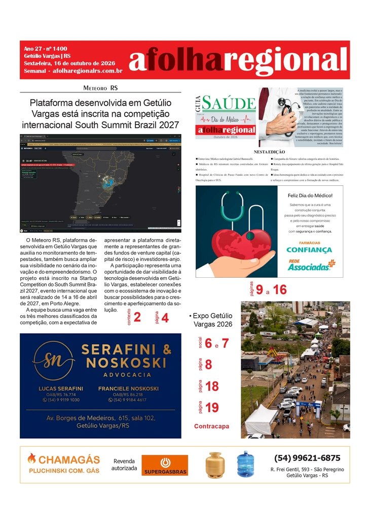 A FOLHA REGIONAL. Ano 27, nº 1.400 - Getúlio Vargas RS, 16 de outubro de 2026