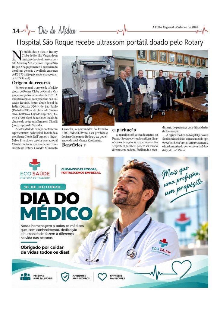 Especial Dia do Médico - Hospital São Roque recebe ultrassom portátil doado pelo Rotary