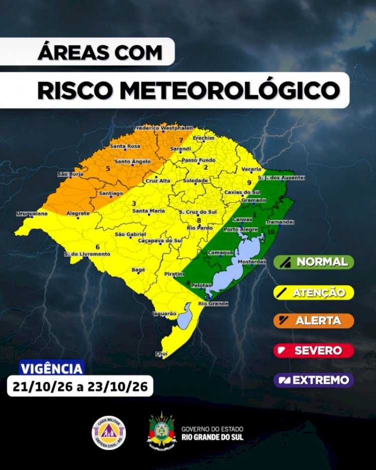 Temporais devem atingir grande parte do RS a partir desta quinta-feira