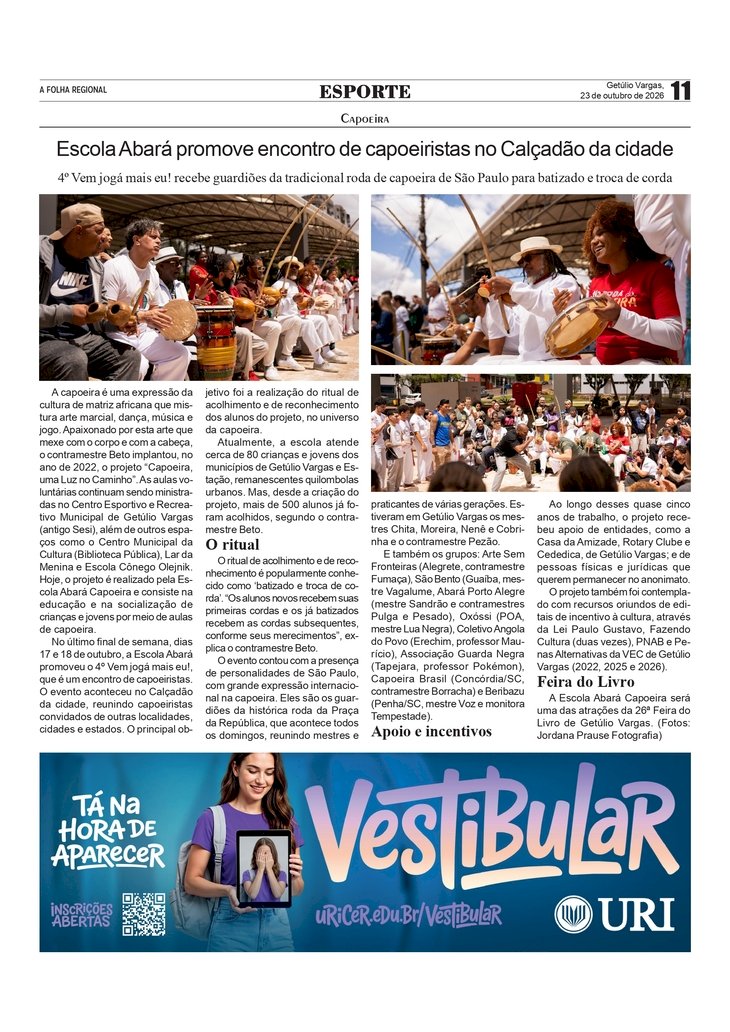 Escola Abará promove encontro de capoeiristas no Calçadão de Getúlio Vargas