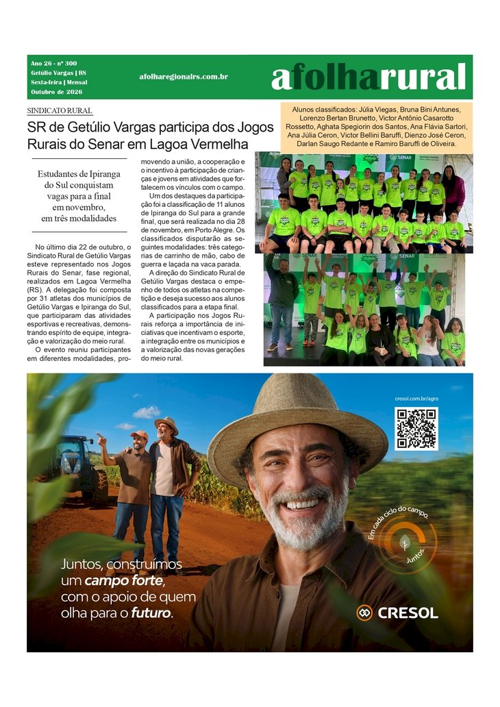 Sindicato Rural de Getúlio Vargas participa dos Jogos Rurais do Senar