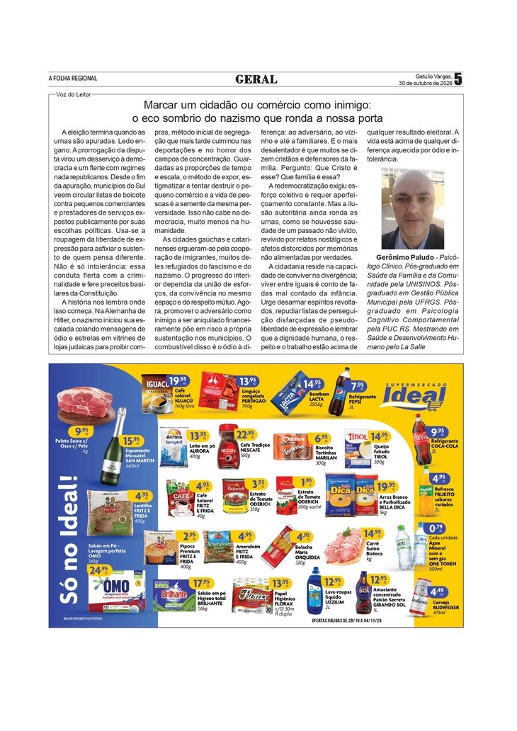 A Voz do Leitor - Marcar um cidadão ou comércio como inimigo: o eco sombrio do nazismo que ronda a nossa porta