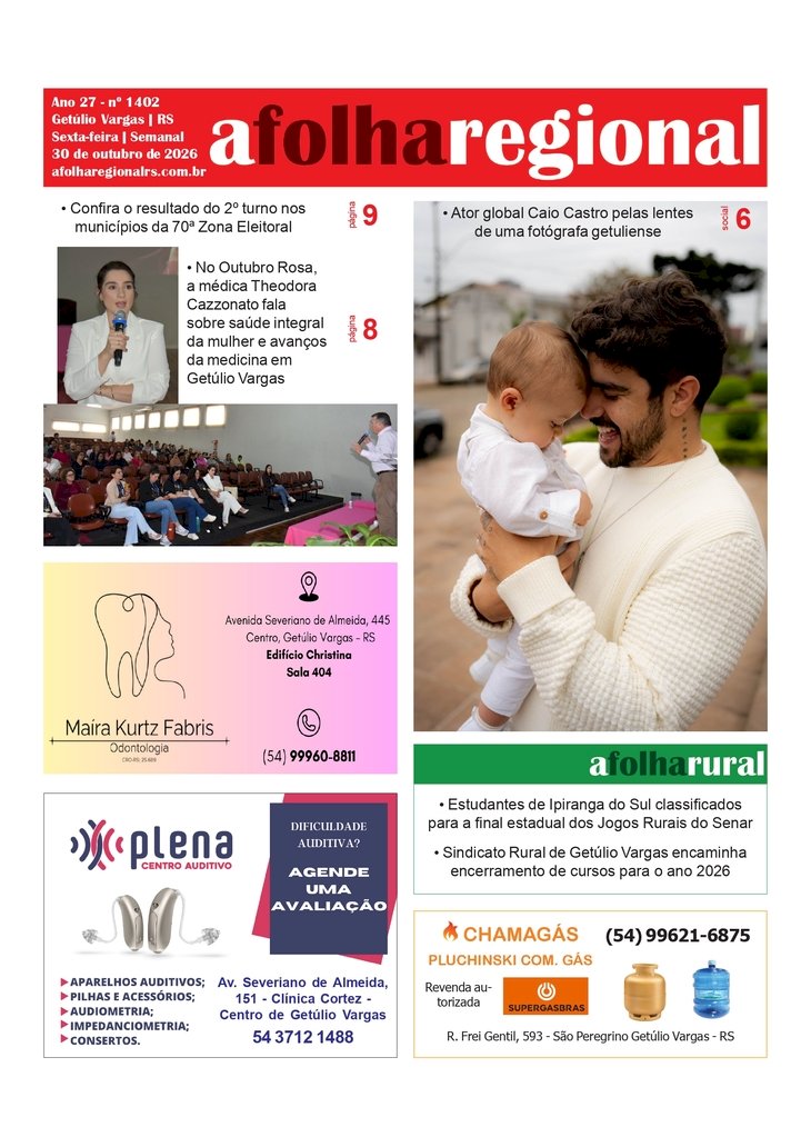 A FOLHA REGIONAL. Ano 27, nº 1.402. Getúlio Vargas RS, 30 de outubro de 2026.